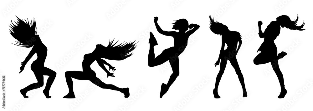 Collection silhouette of female dancer in action pose. Silhouette of slim women in dancing pose. Collection silhouette of female dancer in action pose. Silhouette of slim women in dancing pose.