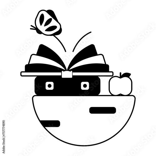 Trendy glyph icon depicting global study 