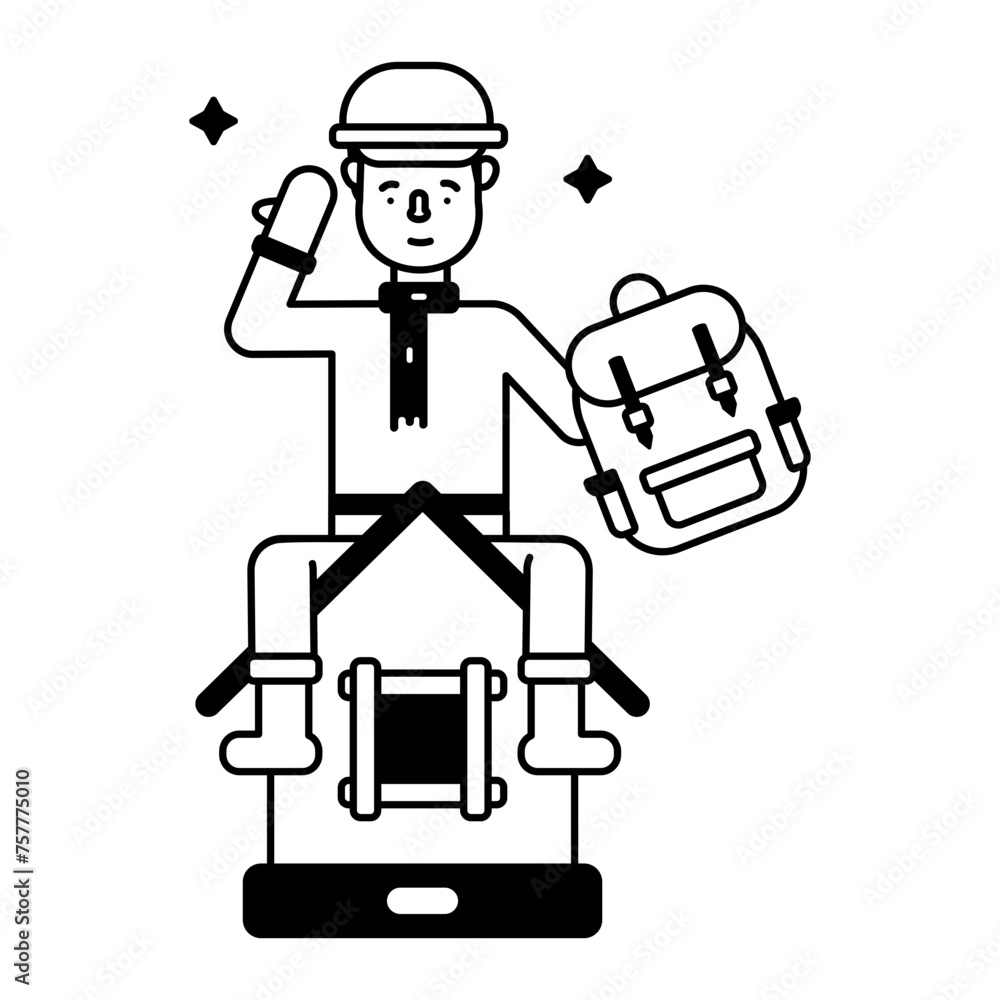 Editable glyph icon of a school student 