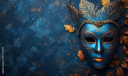 Theater mask on a textured background in blue. © Andreas