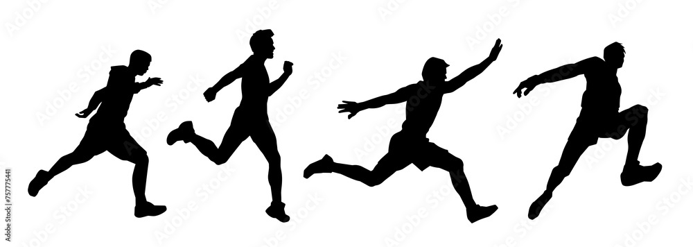Collection silhouette of sporty man in running pose. Silhouette group of male run pose. Collection silhouette of sporty man in running pose. Silhouette group of male run pose.