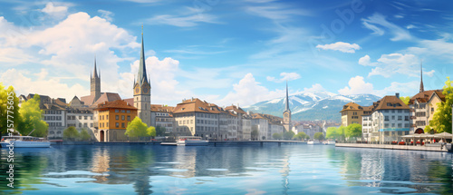 Old town of Zurich with Limmat river in Switzerland di