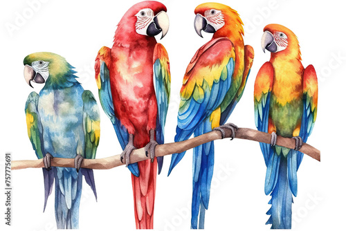 watercolor p Macaws white background Tropical isolated birds