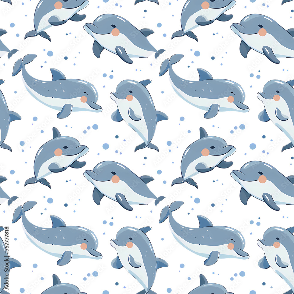 Naklejka premium Cute Dolphin Seamless Pattern