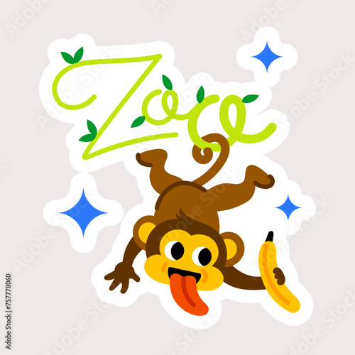 Cute flat style sticker of zoo monkey 