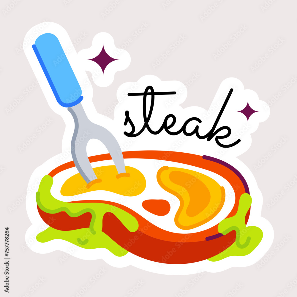 Check out flat sticker of eating steak Check out flat sticker of eating steak