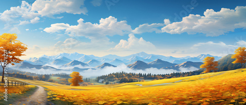 Panoramic Countryside landscape in autumn banner autum
