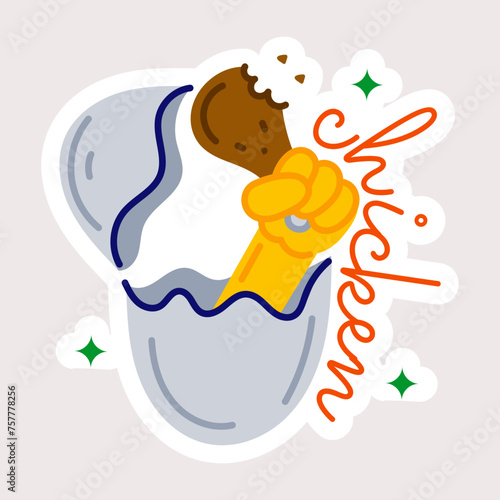 Here’s a flat sticker of eating chicken leg 