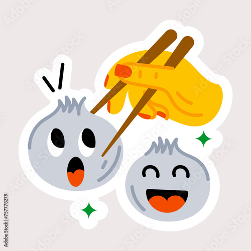 Download flat sticker of eating dumplings 