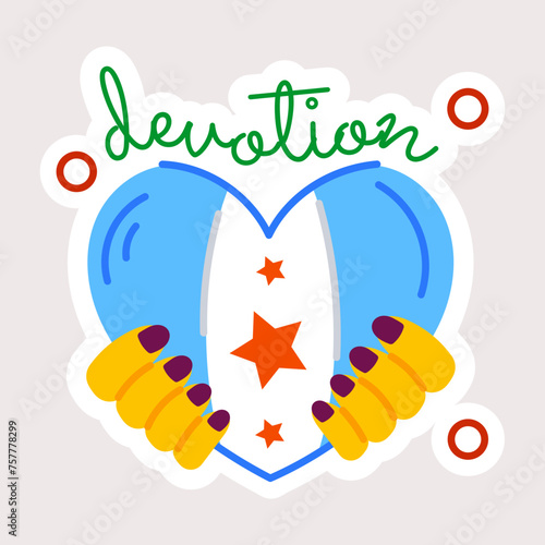 Handy flat sticker depicting devotion 