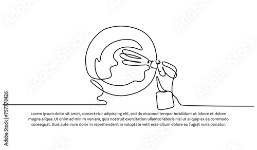 Continuous one line kneading bread dough. Minimalist style vector illustration on white background.
