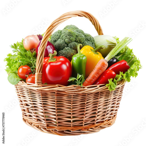 Organic Vegetables in Wicker Basket Isolated on Transparent Background
