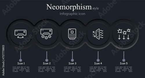 Ventilation icon set. Air, wind, coolness, heat, summer, air conditioning, fan, blowing, warmth, cold, freshness. Neomorphism style. Vector line icon for business and advertising