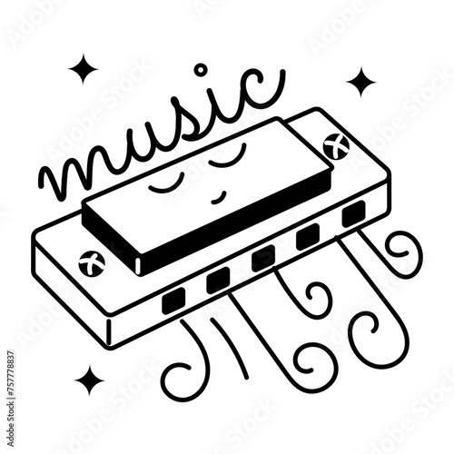 Modern glyph sticker depicting harmonica music 