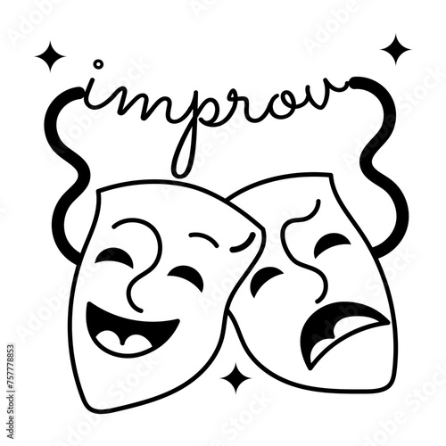 A well-designed glyph sticker of theatre masks 