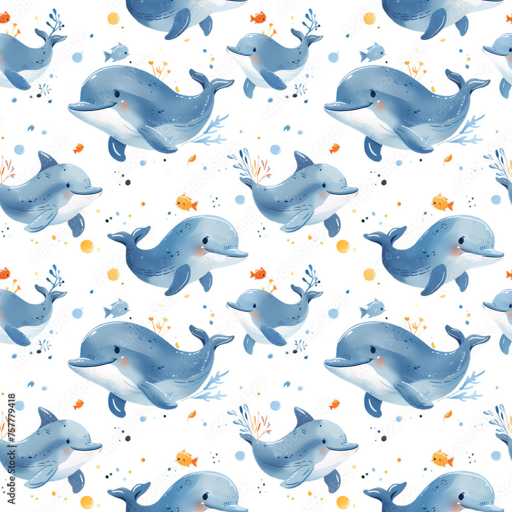 Cute Dolphin Seamless Pattern