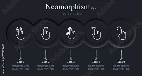 Cursor icon set. Controls, pinch, swipe, zoom, scroll, news feed. Neomorphism style. Vector line icon for business and advertising
