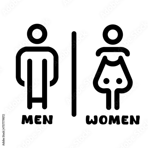 Male and female toilet restroom sign logo, different design style with text: men and women. Vector. Eps10