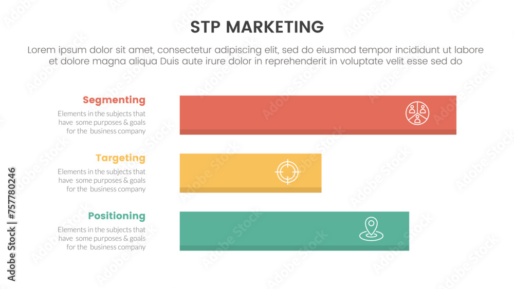 stp marketing strategy model for segmentation customer infographic with horizontal long data box 3 points for slide presentation stp marketing strategy model for segmentation customer infographic with horizontal long data box 3 points for slide presentation