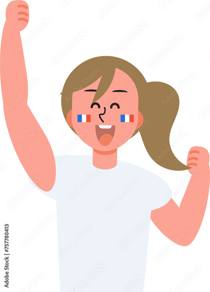 French people cheer happily for sporting victory with national flag. French people cheer happily for sporting victory with national flag.