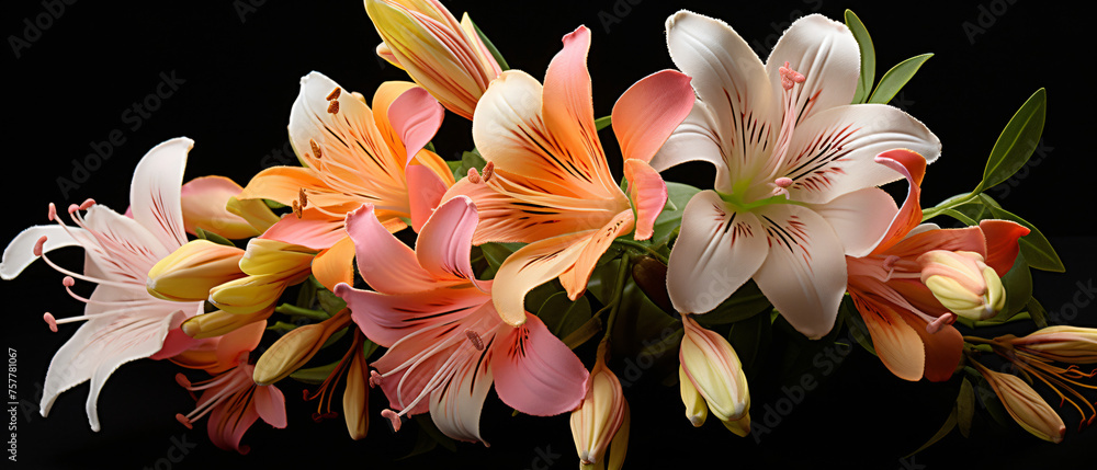 Photographed bouquet of Alstroemeria on a transparent