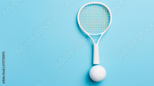 Ping pong ball and rackets on light blue background ..
