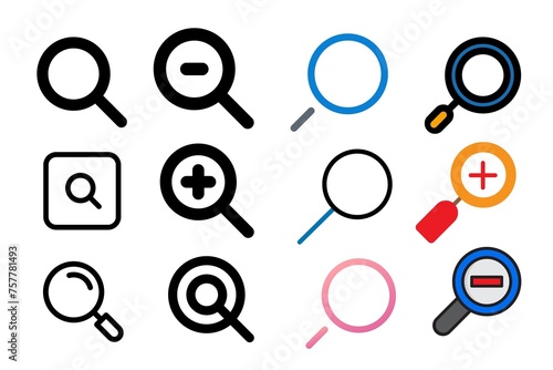 Magnifier Or Search Outline Icon Designs Isolated On White Background 