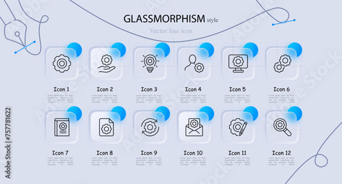 Options communication icon set. Settings, sliders. personalization. debugging, selection. Glassmorphism style. Vector line icon for business and advertising