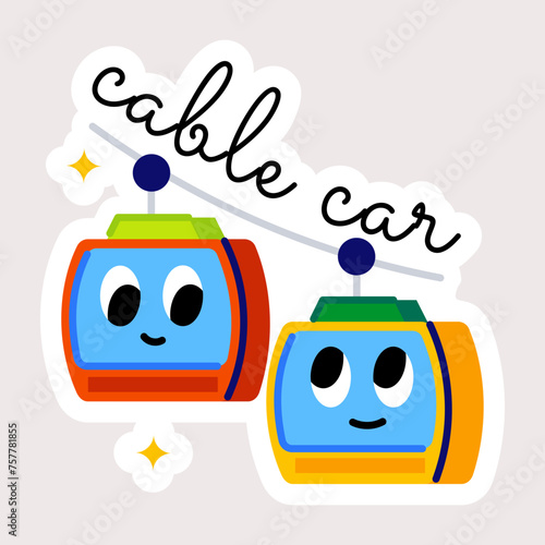 Check out flat sticker of a cable car 