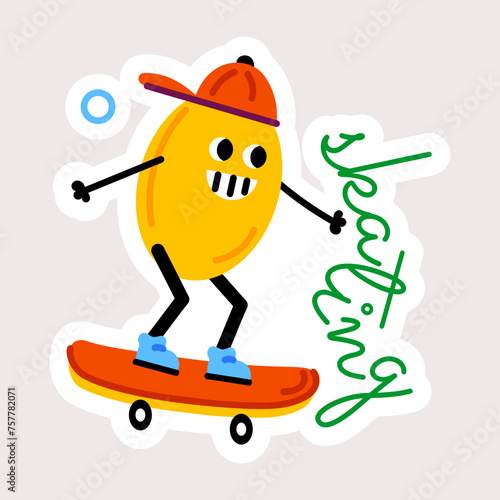 Cool flat sticker of a skating character 