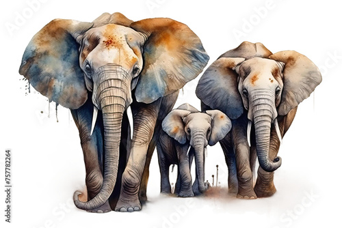Obraz na płótnie Painting The watercolor Family Elephants w salonie