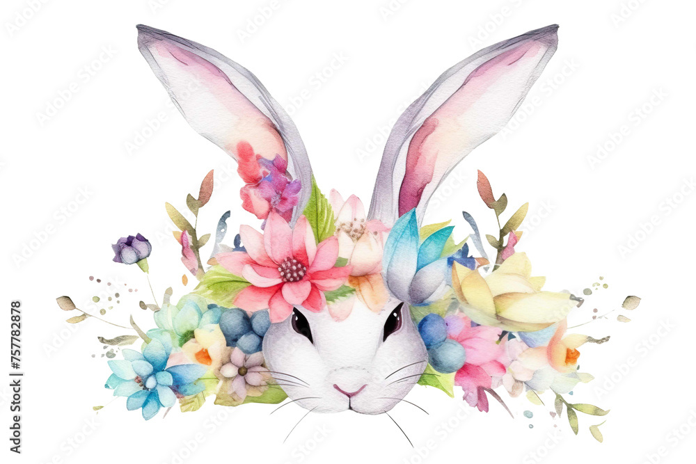 background concept Bunny holiday Easter The Poster ears Easter Watercolor isolated flowers Easter word