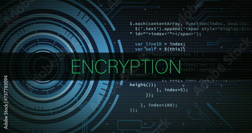 Image of encryption text, circuit board and data processing