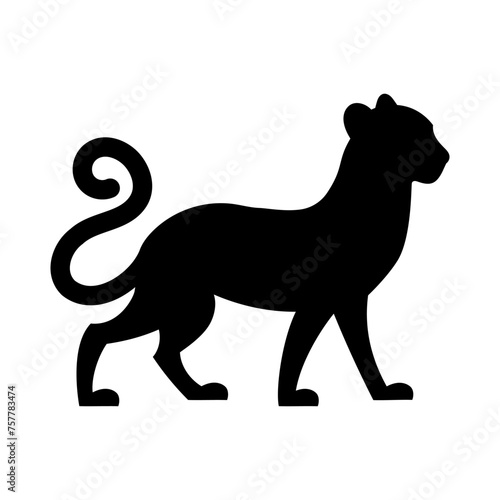 Black silhouette of a leopard panther on a white background. Wild animal from the cat family. Vector illustration.