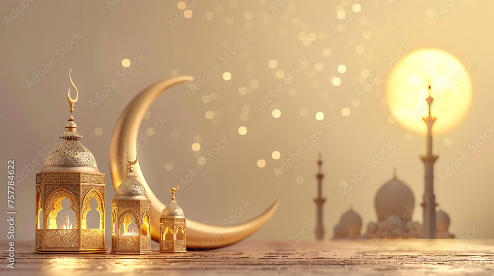 eid mubarak greeting card with mosque - obrazy, fototapety, plakaty 