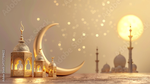 eid mubarak greeting card with mosque