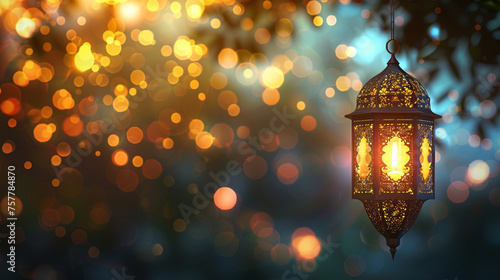 glowing EID candle with sparkling defocused background 