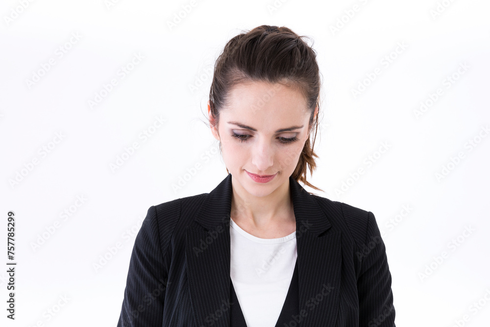 Portrait of tired or depressed young businesswoman. Portrait of tired or depressed young businesswoman.