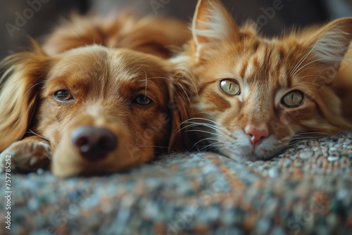 Dog and Cat Laying on a Couch