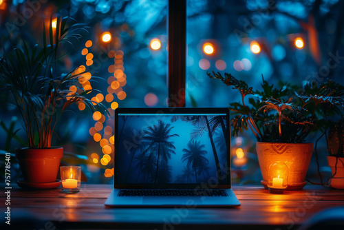 Laptop Computer on Wooden Table