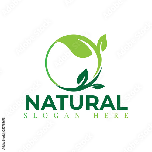 Natural, eco food, green leaf seedling, growing plant logo design vector template. Natural logos with leaves.
