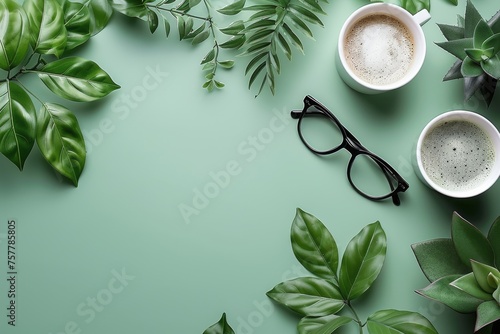 A Pair of Glasses on Top of a Green Table