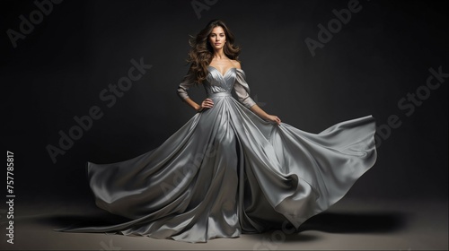 Silver gown with dramatic silhouette