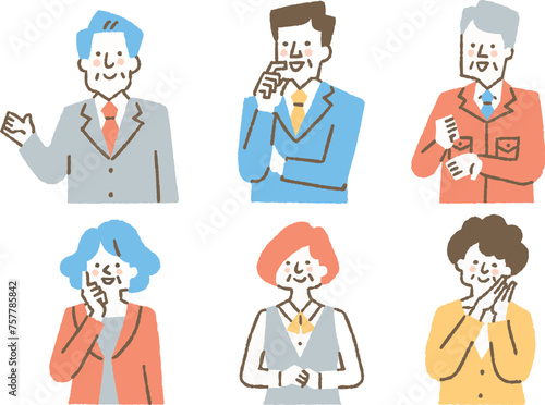 一緒に働いている中高年の男女のセット_色