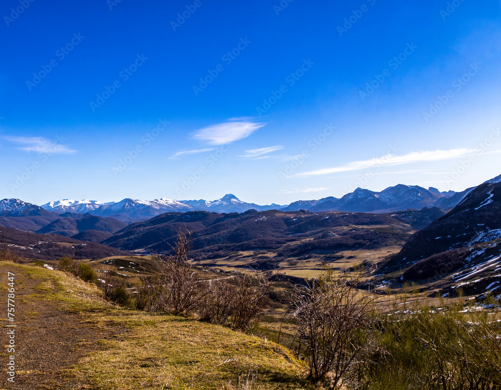 View of the Picos de Europa from the Leonese mountain. Spain.
