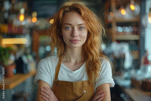 Woman With Red Hair Wearing an Apron