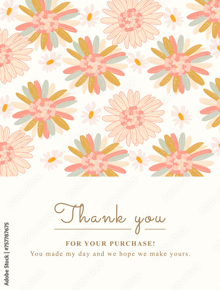 greeting card with vintage flowers decoration, suitable for thank you card, wallpaper, background design, wedding, invitation