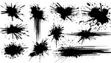 set of black splash illustration, black brush stock , grunge paint ,isolated on a transparent background. PNG, cutout, or clipping path.	
