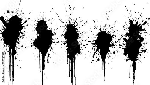 Set of blots. Black spots of paint on a white background. Grunge frame of paint.