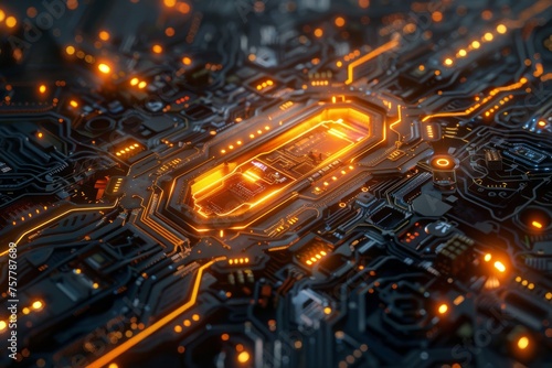 Glowing Lights on Computer Circuit Board